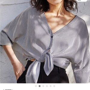 VETTA Black and White Striped button down oversized Boyfriend Shirt multi wear M